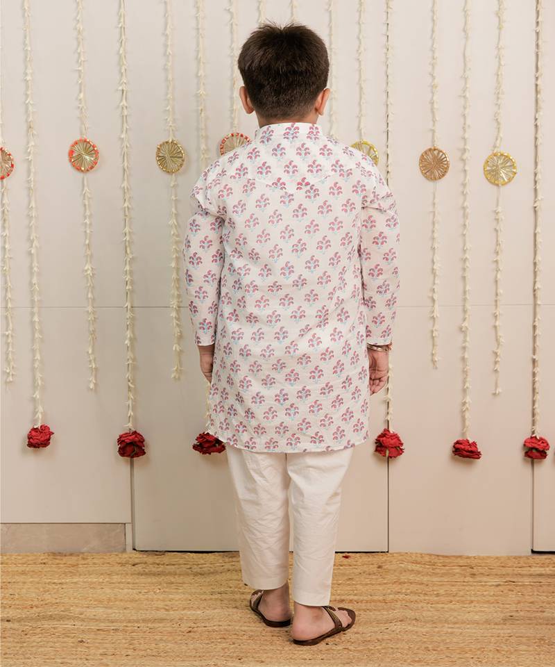 Off white printed cotton kurta set