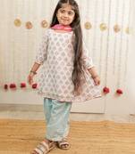Off white printed cotton kurti set