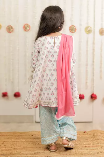 Off white printed cotton kurti set