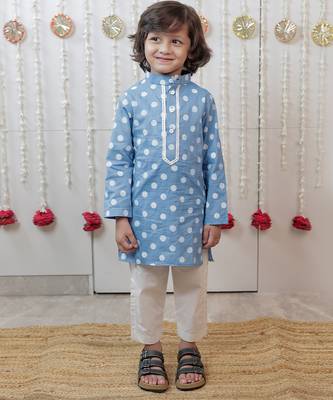 Powder blue printed cambric cotton kurta set 1