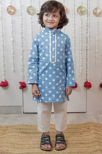 Powder blue printed cambric cotton kurta set
