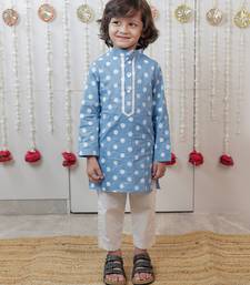Powder blue printed cambric cotton kurta set