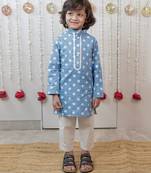 Powder blue printed cambric cotton kurta set