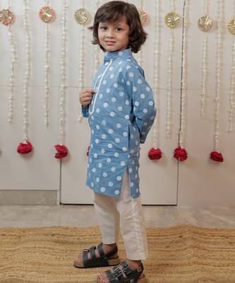 Powder blue printed cambric cotton kurta set 2