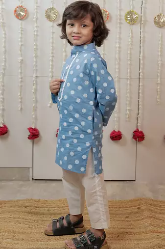 Powder blue printed cambric cotton kurta set