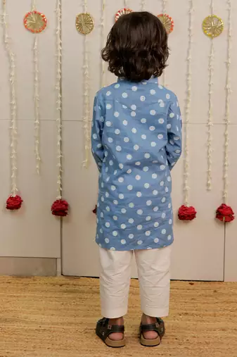 Powder blue printed cambric cotton kurta set