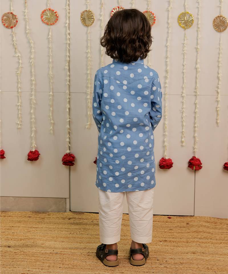 Powder blue printed cambric cotton kurta set