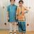 Teal blue printed cotton kurta set