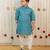 Teal blue printed cotton kurta set