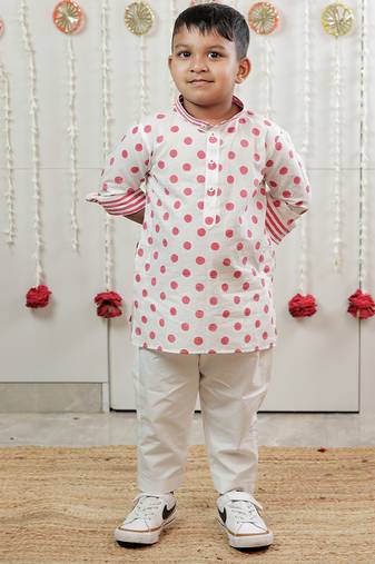 Off white printed cotton kurta set