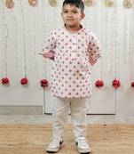 Off white printed cotton kurta set