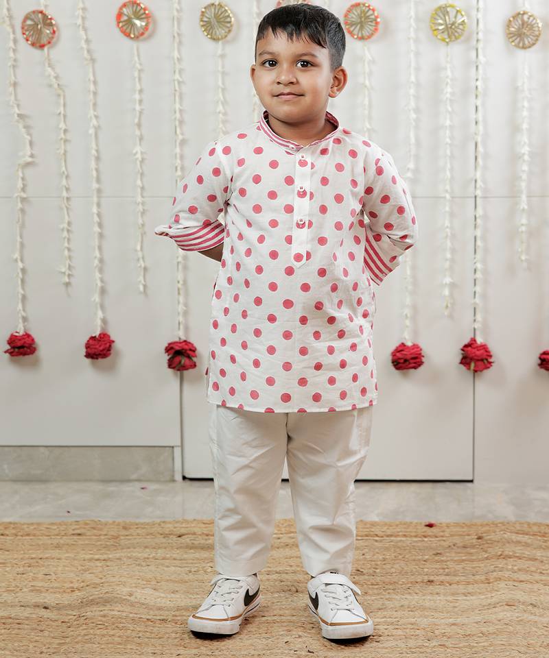 Off white printed cotton kurta set