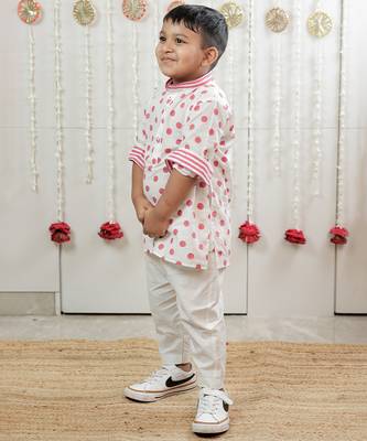 Off white printed cotton kurta set 2