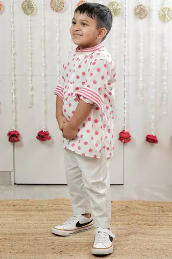 Off white printed cotton kurta set
