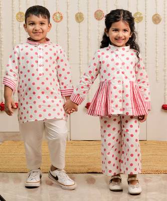 Off white printed cotton kurta set 4