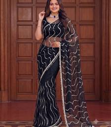 Black Color Beads Work Net Saree