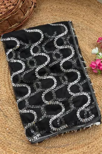 Black Color Beads Work Net Saree