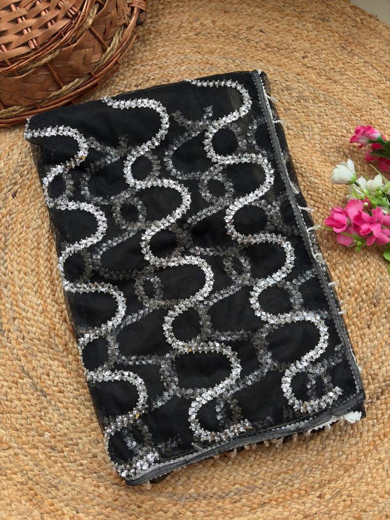 Black Color Beads Work Net Saree