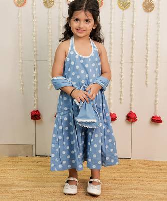 Powder blue printed cambric cotton kurti dress and dupatta 1