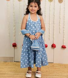 Powder blue printed cambric cotton kurti dress and dupatta