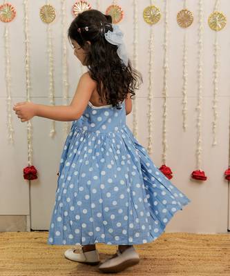 Powder blue printed cambric cotton kurti dress and dupatta 2