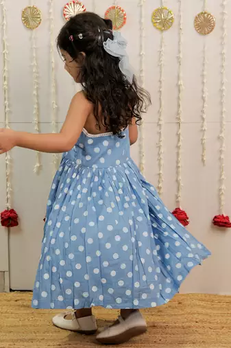 Powder blue printed cambric cotton kurti dress and dupatta