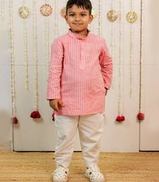 Pink peach printed cambric cotton kurta set