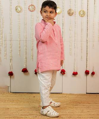 Pink peach printed cambric cotton kurta set 2