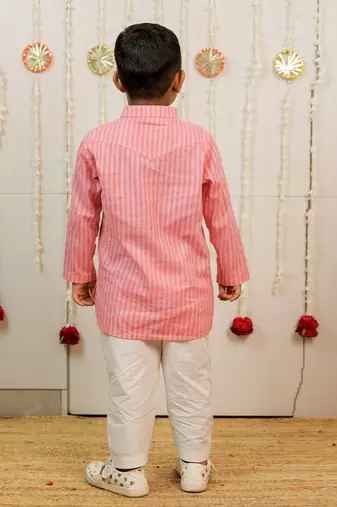 Pink peach printed cambric cotton kurta set