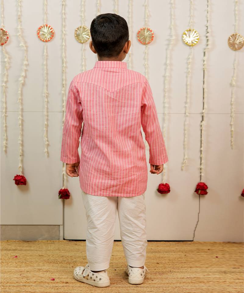 Pink peach printed cambric cotton kurta set