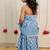 Powder blue printed cambric cotton kurti dress and dupatta