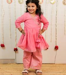 Pink peach embroidered georgette angrakha kurti set