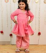 Pink peach embroidered georgette angrakha kurti set