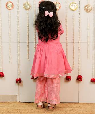 Pink peach embroidered georgette angrakha kurti set 3