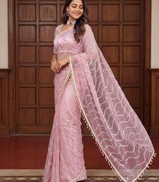 Light Pink Color Beads Work Net Saree