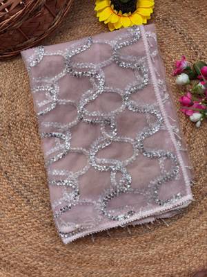 Light Pink Color Beads Work Net Saree 3