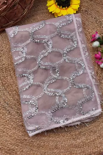 Light Pink Color Beads Work Net Saree