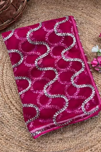 Magenta Color Beads Work Net Saree