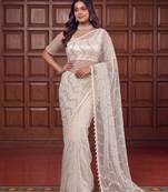 White Color Beads Work Net Saree