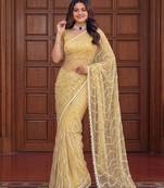Yellow Color Beads Work Net Saree