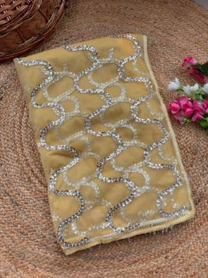 Yellow Color Beads Work Net Saree 4