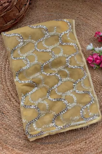 Yellow Color Beads Work Net Saree