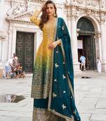 Multicolor faux georgette embroidered work sharara set with dupatta