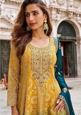 Multicolor faux georgette embroidered work sharara set with dupatta 2