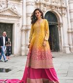 Multicolor faux georgette embroidered sharara set with dupatta
