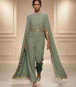 Green embroidered silk co ord set