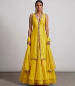 Yellow embroidered organza Lehenga set
