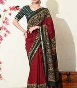 red paisley print viscose  saree with unstitched blouse piece