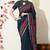 blue ikkat block print viscose  saree with unstitched blouse piece