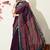 wine ikkat block print viscose  saree with unstitched blouse piece